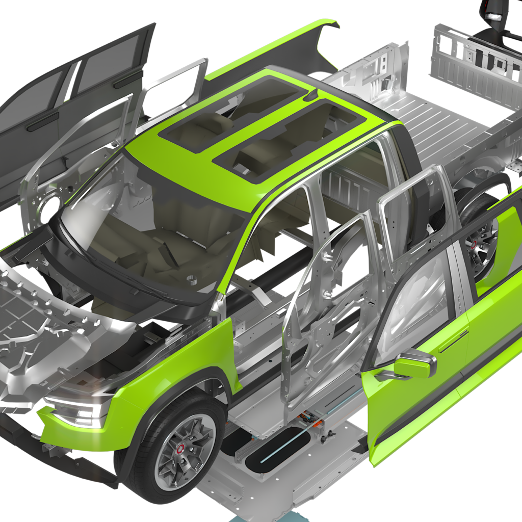 3D truck model with exposed frame