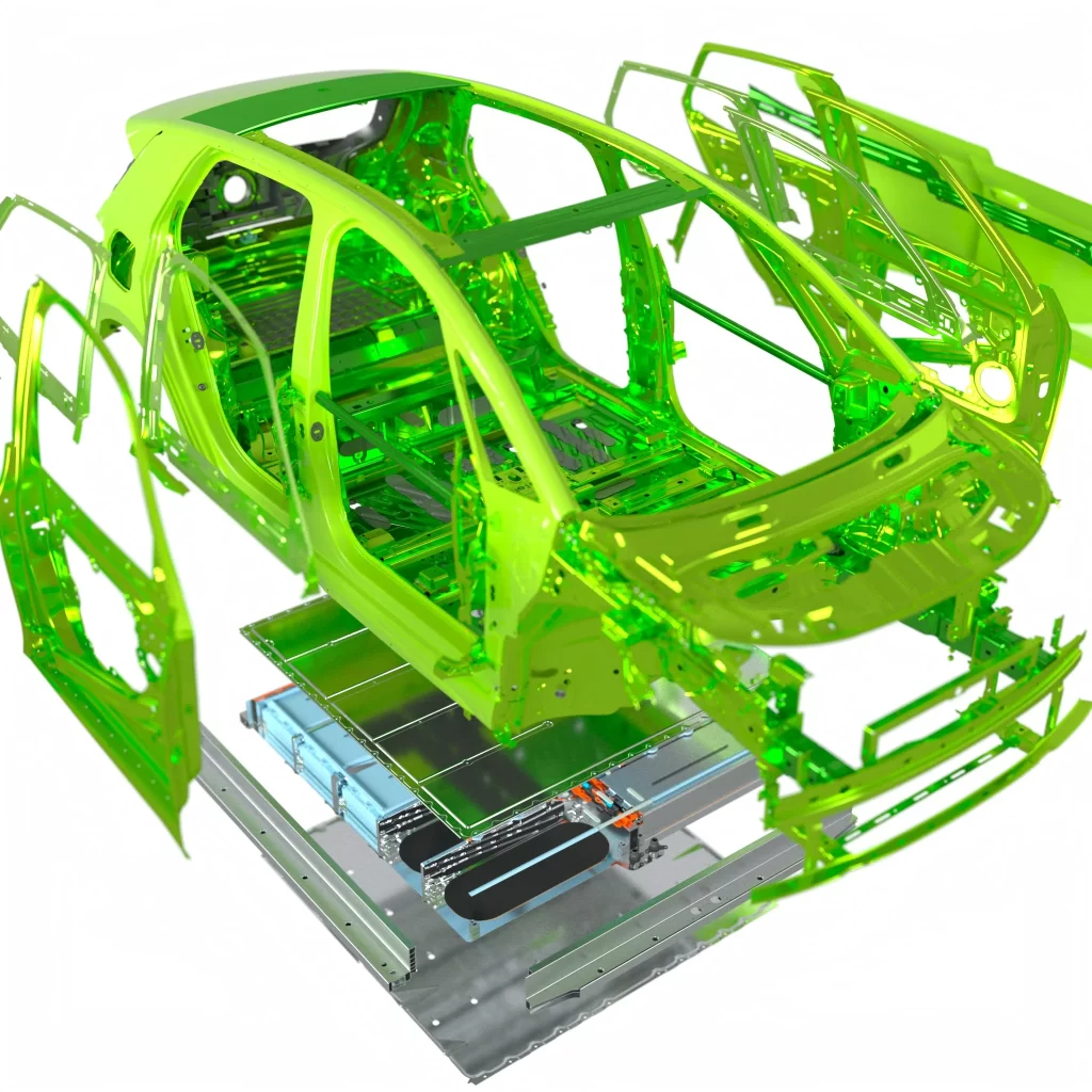 Vehicle frame rebuilt from CAD into a clean 3D model